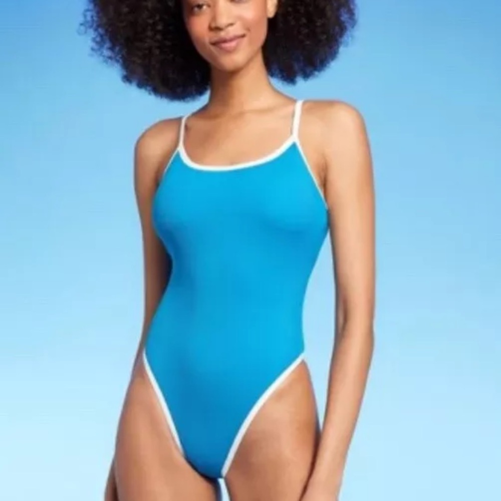 Shade and Shore Blue Contrast Scoop One Piece Swimsuit Womens M/L NEW